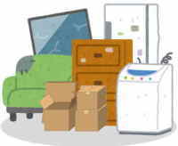 不用品回収のイメージ　ソファー、洗濯機、冷蔵庫、段ボール箱など